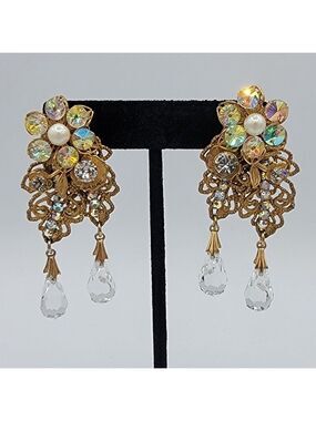 Miriam Haskell Earrings Crystal AB Filigree Vintage